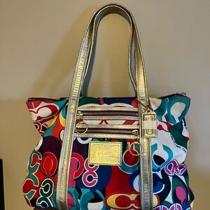 Coach Poppy Graffiti Tote Bag Signature Glam Retired Style 13839 Multi Color Y2K